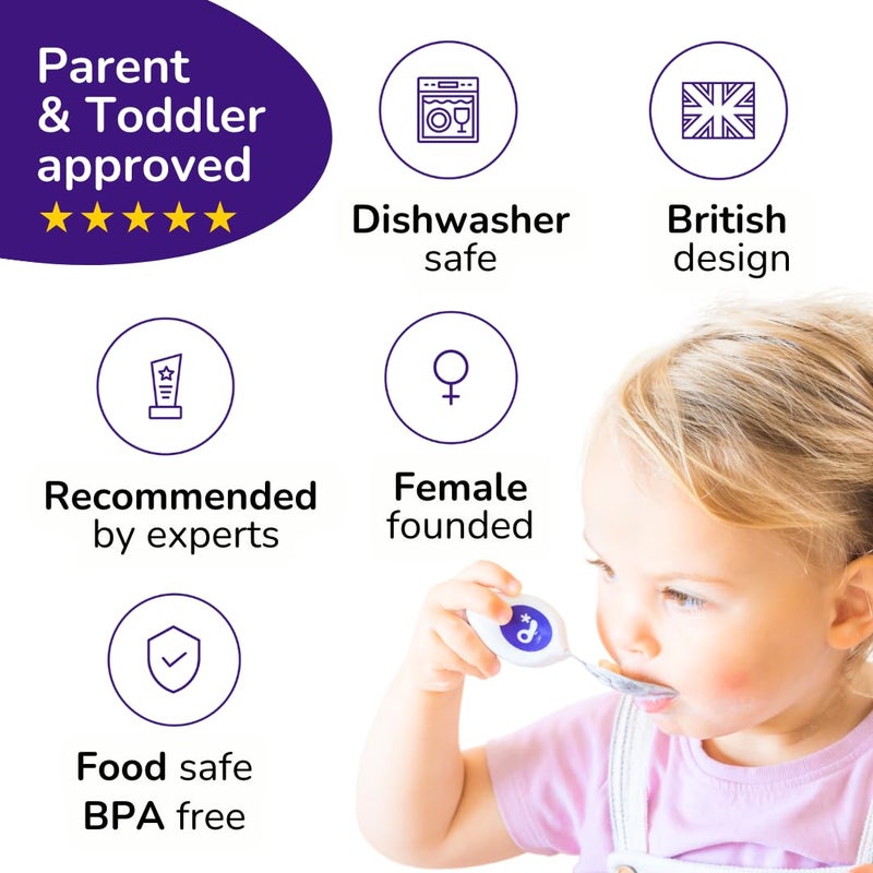 doddl Toddler Utensils, Ergonomic Fork Spoon and Knife Set for Self Feeding, Stainless Steel Silverware for 1-3 Year Olds, BPA Free, Dishwasher Safe (Indigo) - Image 4
